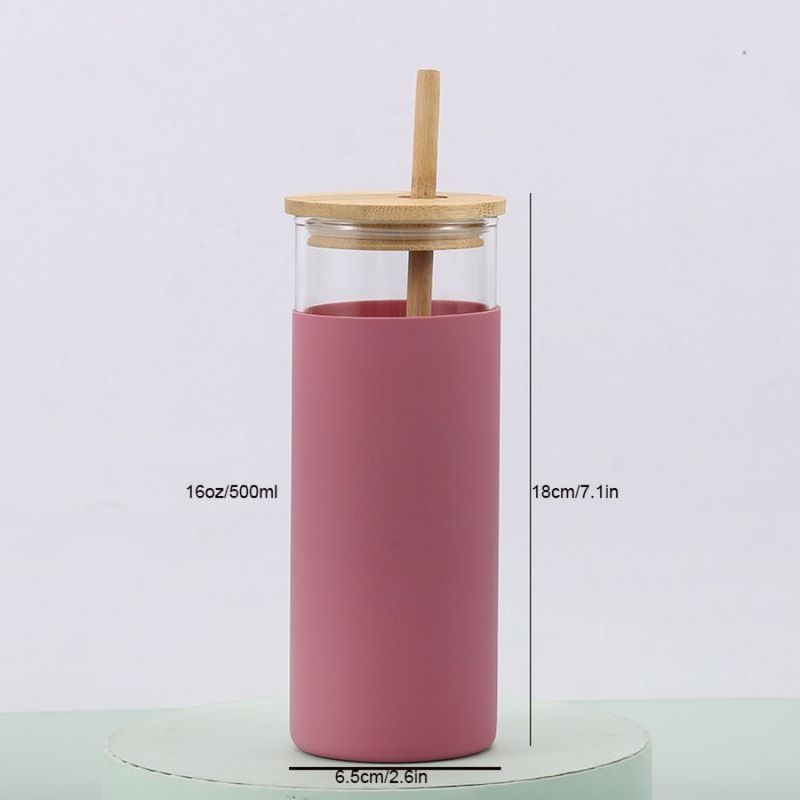 Lid 1pc Borosilicate Colored Rubber Glass Bamboo Bottles Case Water 16oz Straw Silicon And_voghion.com