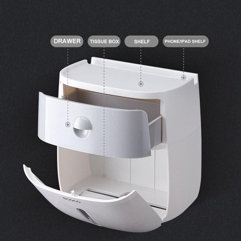Portarrollos de papel higiénico de pared, resistente al agua, organizador de doble capa con cajón_voghion.com