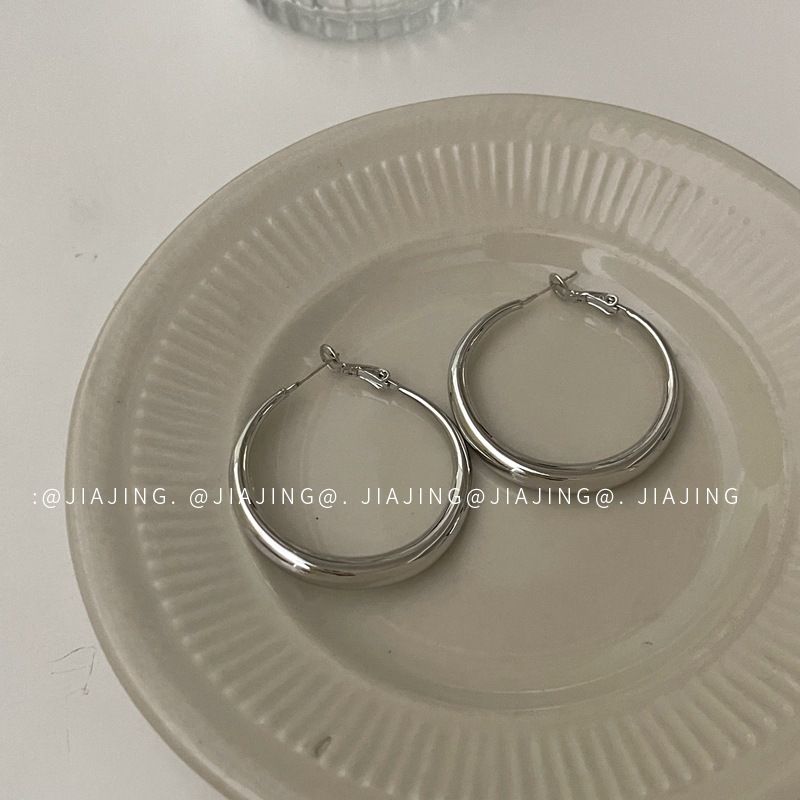 Orecchini a cerchio in stile minimalista con aghi in argento, di alta qualità, eleganti, leggeri, lussuosi, semplici da donna._voghion.com