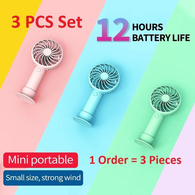 3pcs Mini USB Rechargeable Handheld Fans – 1200mAh Portable Cooling Set_voghion.com