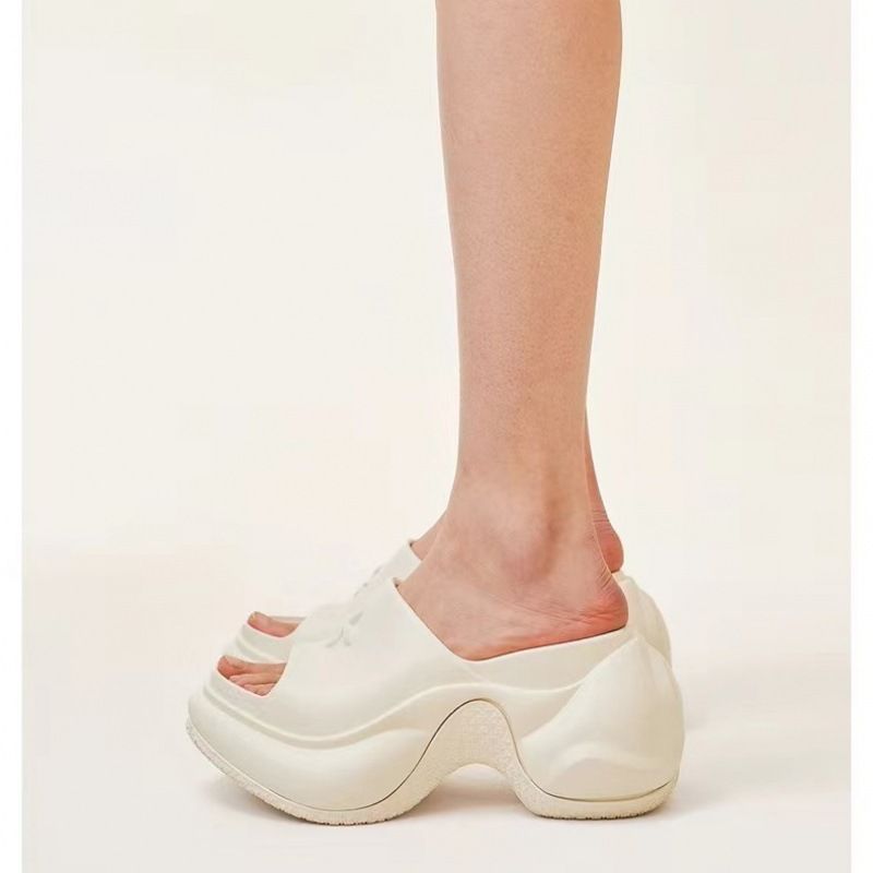 Platform Cross Flower 9Cm Wedge High Heel Slippers 2024 Summer New Casual Internet Celebrity Stepping On Clouds Beach_voghion.com