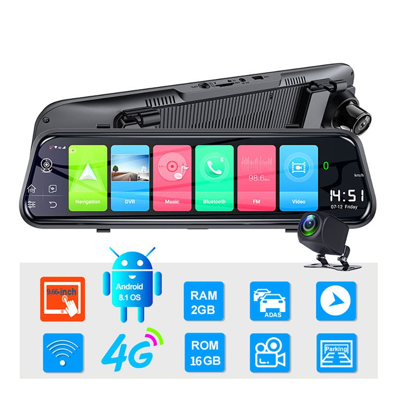 Αυτοκίνητο DVR 10 ιντσών οθόνη 4G βίντεο εγγραφής 1080P Full HD αυτόματη οθόνη στάθμευσης καθρέφτη ροής GPS διπλός φακός υποστήριξης andriod 8.1_voghion.com