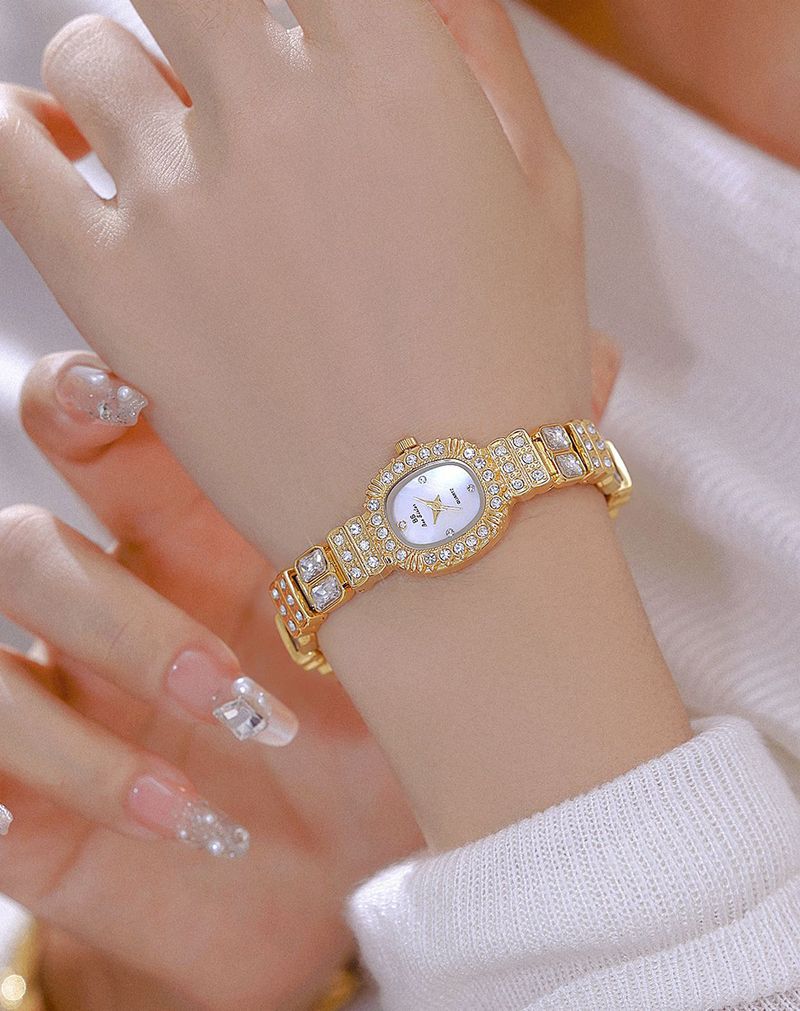 Luxury Gold Watches For Women Oval Dial Crystal Bracelet Elegant Small Quartz Wristwatch Exquisite Dress Watch Waterproof_voghion.com