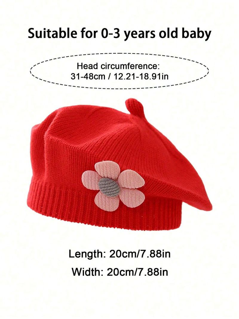 1 pezzo per bambini da 0 a 3 anni, berretto lavorato a maglia per neonati e ragazze, floreale, tinta unita, primavera e inverno, caldo cappello per bambini_voghion.com