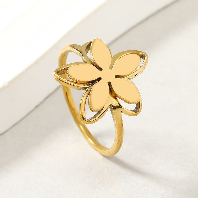 Titanium ring for women with a design sense of hollowed out double-layer flower ring, niche light luxury handmade_voghion.com