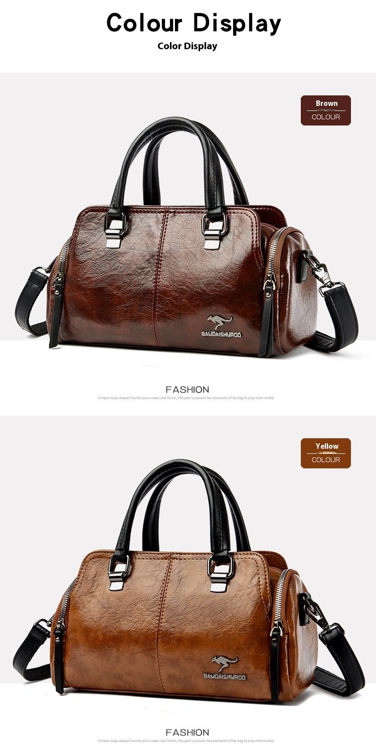 Women's Bag New Fashion Retro Versatile Contrasting Color Boston Pillow Bag Soft Leather Hand-held Large Capacity Mother Bag_voghion.com