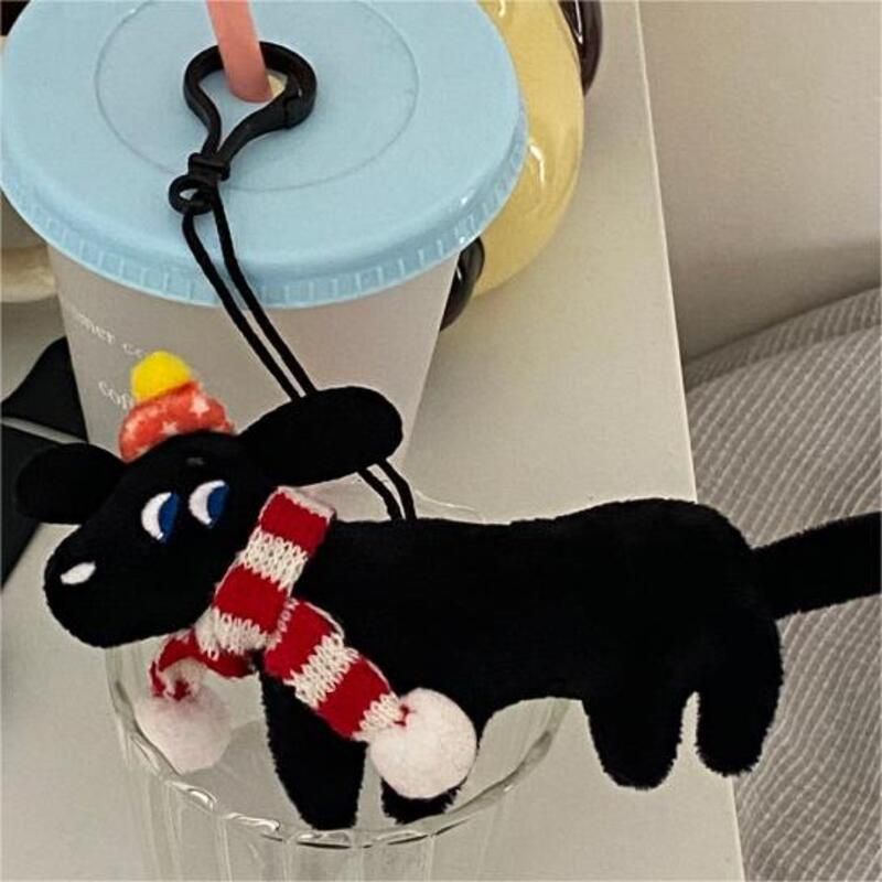 Cute Plush Black Dog Toy Christmas Ornament For Student Backpack Decoration Gift Short Plush 159cm Black_voghion.com