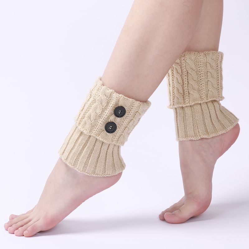 Bottes chaudes en laine neuve pour femmes, couvre-pieds, tricot d'automne et d'hiver, torsades de pâte frite, bouton, jambe courte, protège-genoux_voghion.com