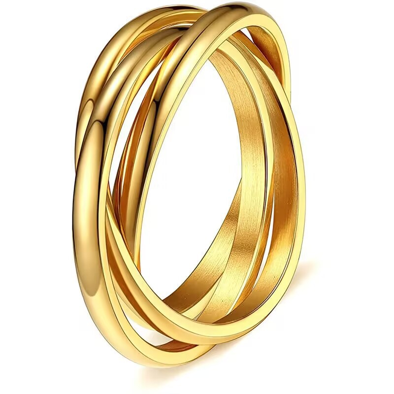 Trizyklischer Fidget-Ring, vergoldet, ineinandergreifender, rollender Angstring für Frauen und Männer, Paare, Hochzeit, Schmuck, Geschenk, Größe 5 bis 13_voghion.com