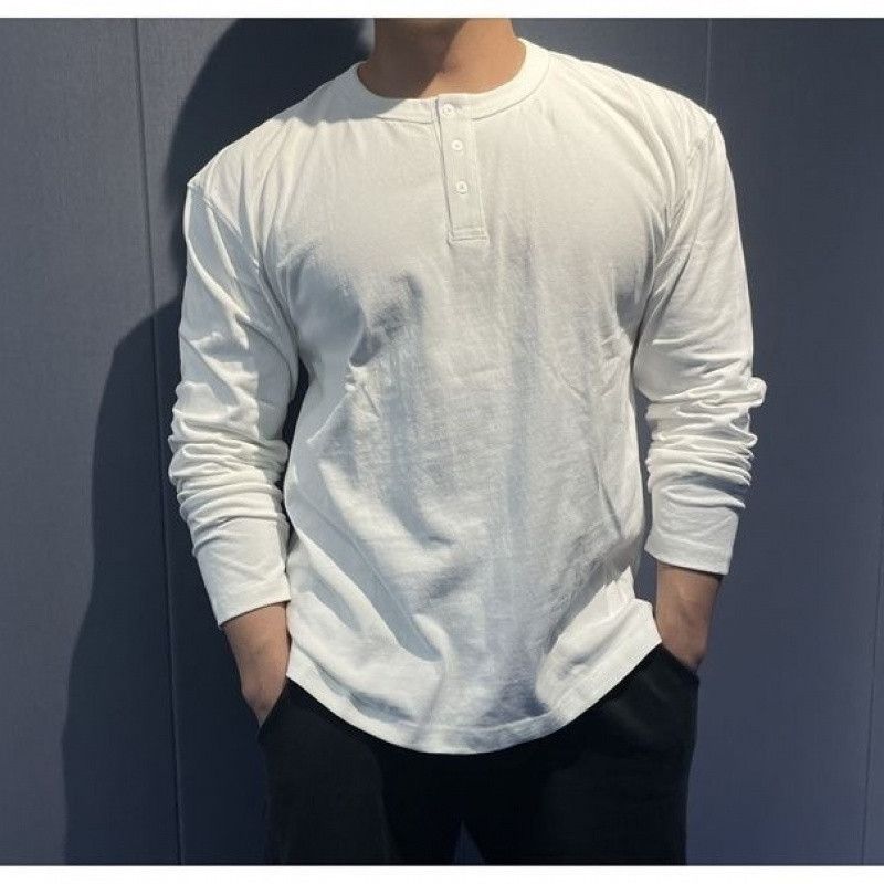 Unschlagbare Qualität, 300 Pfund, Übergröße, Tough Guy T-Shirt mit Henry-Kragen und langen Ärmeln, Herren-Unterhemd, Oberteil_voghion.com
