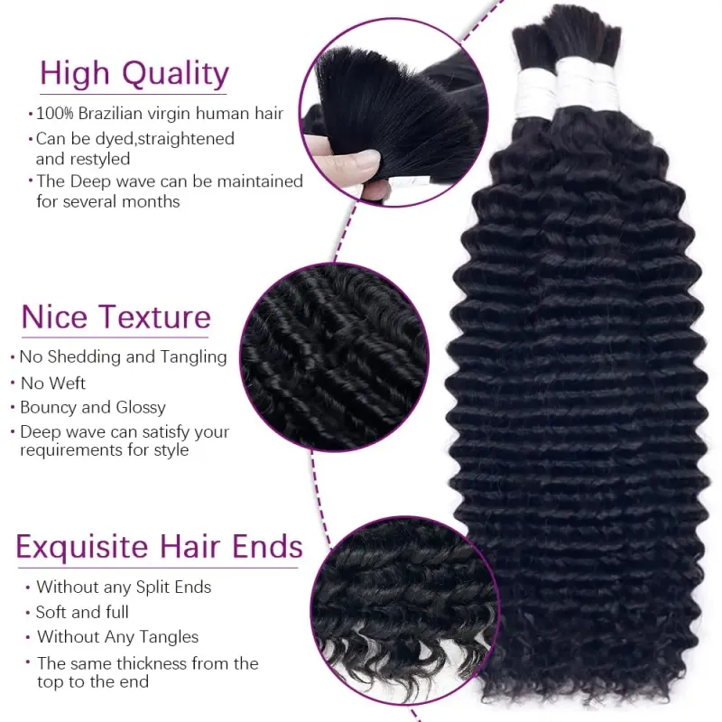 Deep Wave Hair Bulk Human Hair For Braiding Wet Wavy No Weft Braids Extensions Indian_voghion.com
