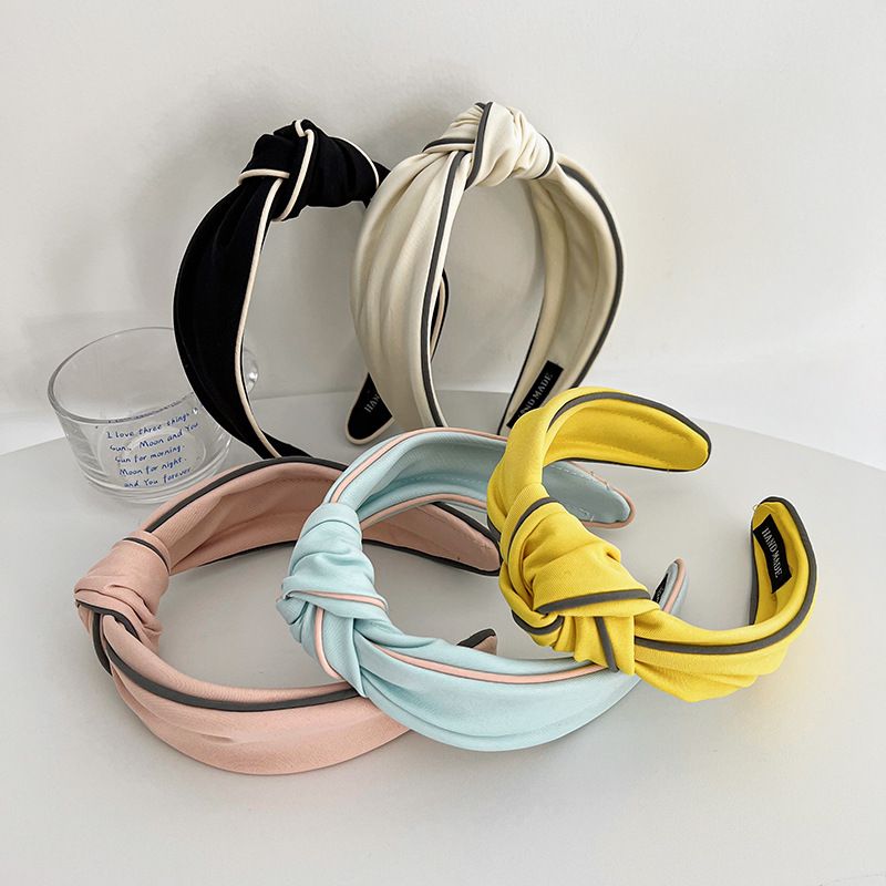 Unisex Color contrast simple fabric sen women's tie headband Headband women's wide edge_voghion.com
