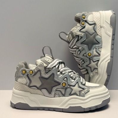 Crema bianca, riso, stelle bianche, design di nicchia del pane, nuove scarpe da uomo e da donna 2025, sneaker versatili da coppia_voghion.com