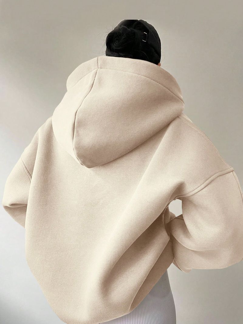 Women's Clothing Sweatshirt Solid Color Long Sleeve Hooded Solid Color Loose Sweater Women's Top_voghion.com