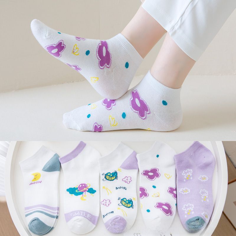 2023 Spring and Autumn Short Socks Women's Korean-style Starry Sky Short Tube Student Purple Short Socks Cute Socks ins Fashionable Boat Socks for Gir_voghion.com