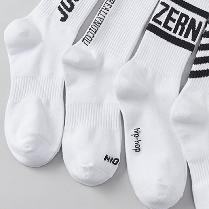 4 pairs/8 pairs comfortable and versatile trendy letter lovers basketball breathable mid length sports men's socks_voghion.com