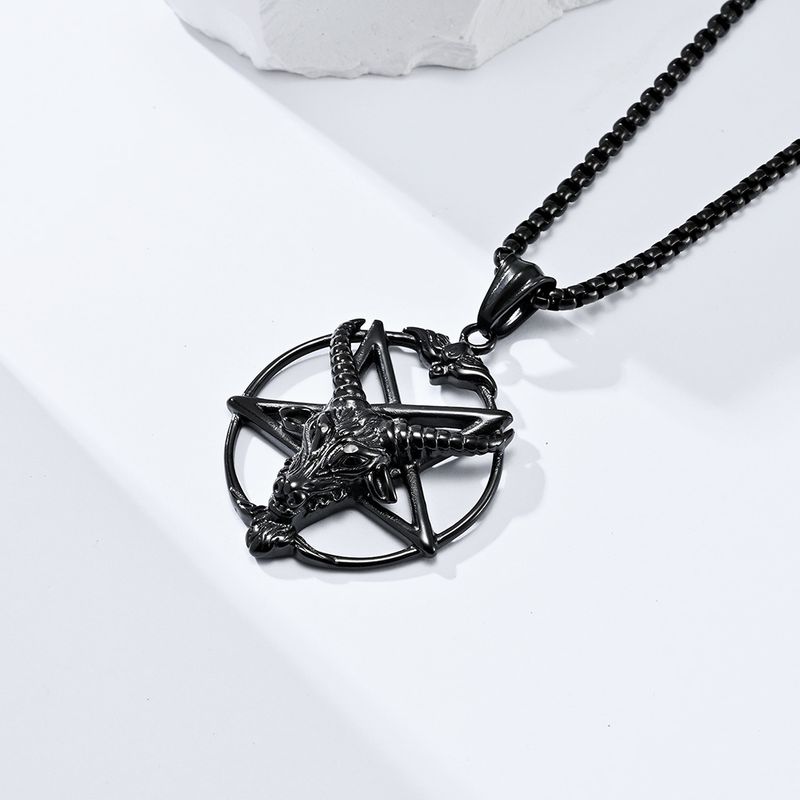 Retro-tyylinen Saatana vuohen pentagrammi titaaniteräsriipus Persoonallisuustrendi kaulakoru riipus_voghion.com