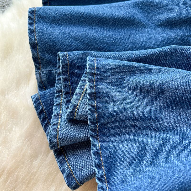Dameskleding Mouwloos vest Denim rok Taille afslankend Zwaar kralen enkelrijs geplooide jurk_voghion.com