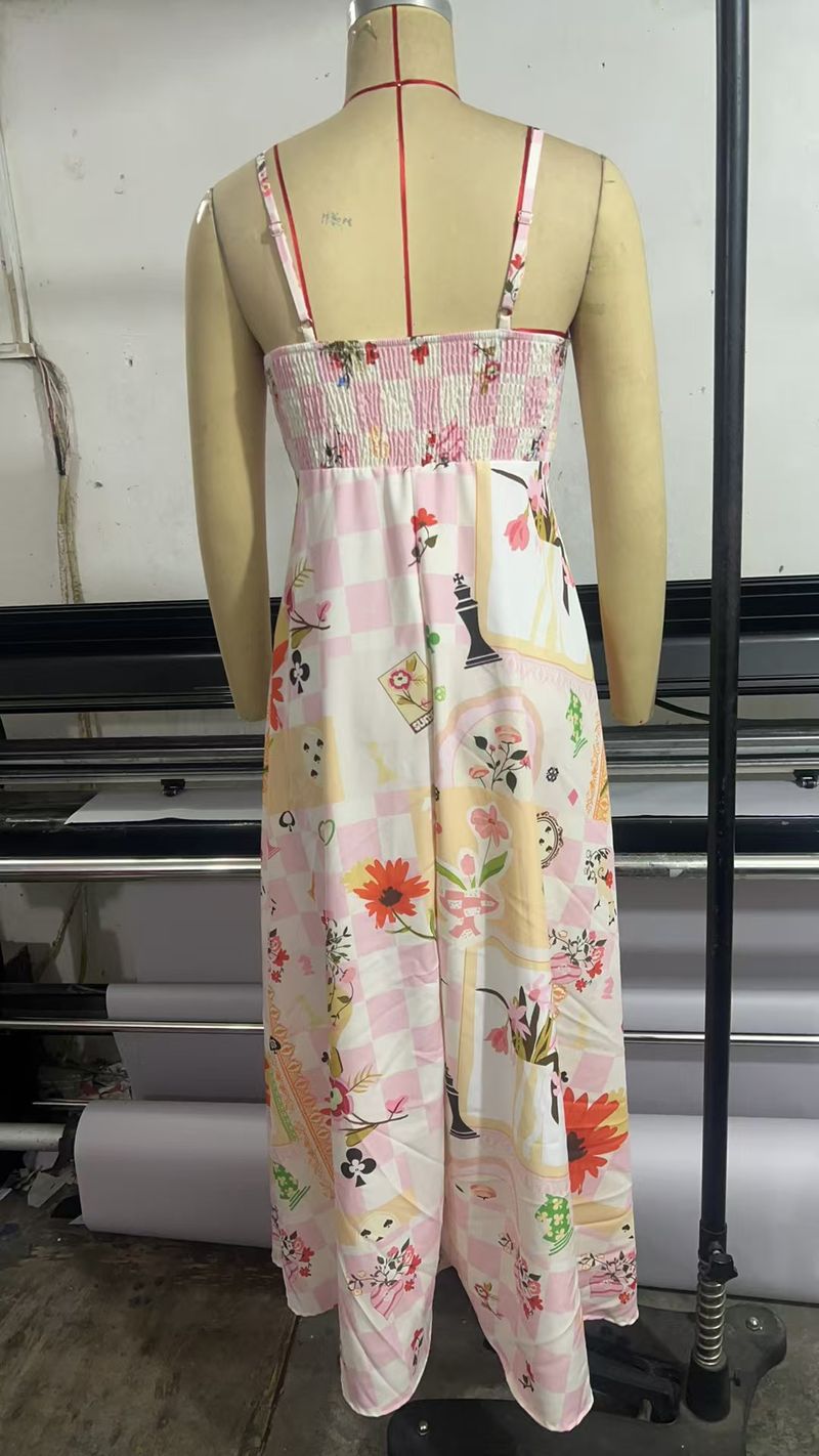 S32297 Flower Positioning Printed Strap Bag Women's Dress_voghion.com
