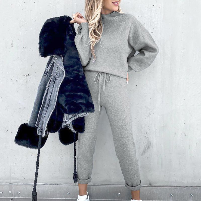 2022 automne/hiver femmes pull FD89940125 col haut décontracté solide pantalon deux pièces ensemble_voghion.com