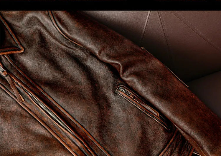 Homens jaqueta de couro genuíno vintage marrom 100% casaco homem fino moda motociclista roupas tamanho asiático s6xl m697 gota_voghion.com