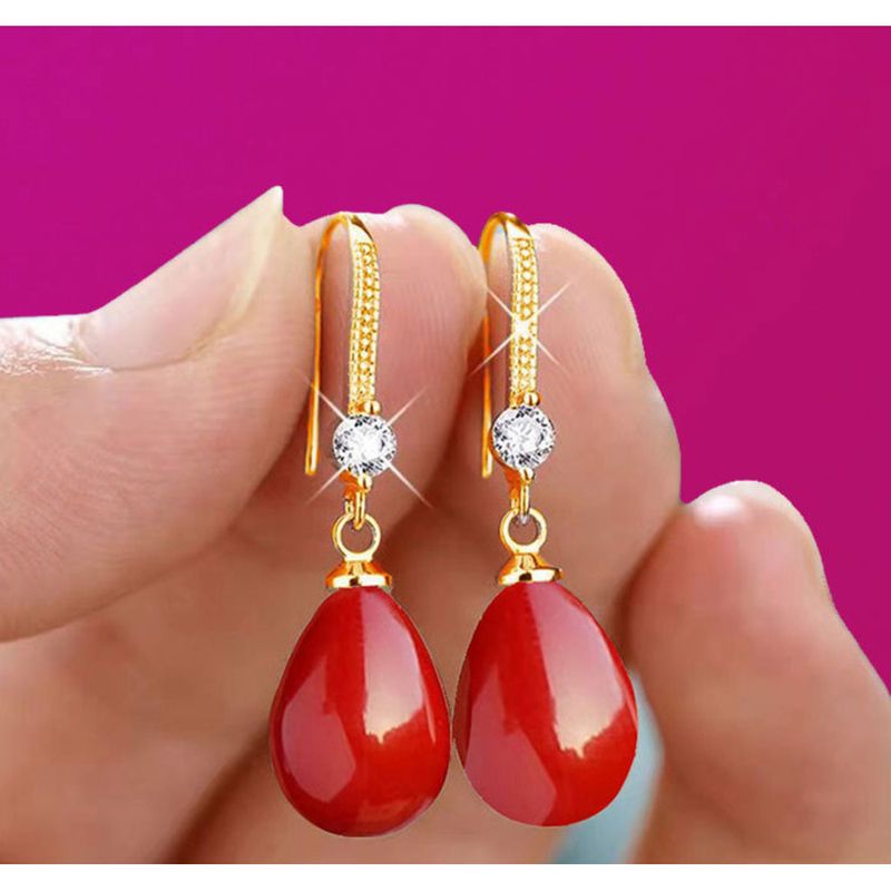 Orecchini pendenti con gancio per l'orecchio rosso da donna, garanzia di qualità Pearl_voghion.com