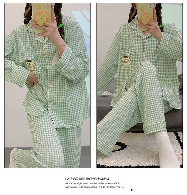 6535 Pigiama in cotone per donna 2023 Primavera e autunno Nuova collezione Dolce Ins Cardigan a quadri Pantaloni a maniche lunghe Home_voghion.com