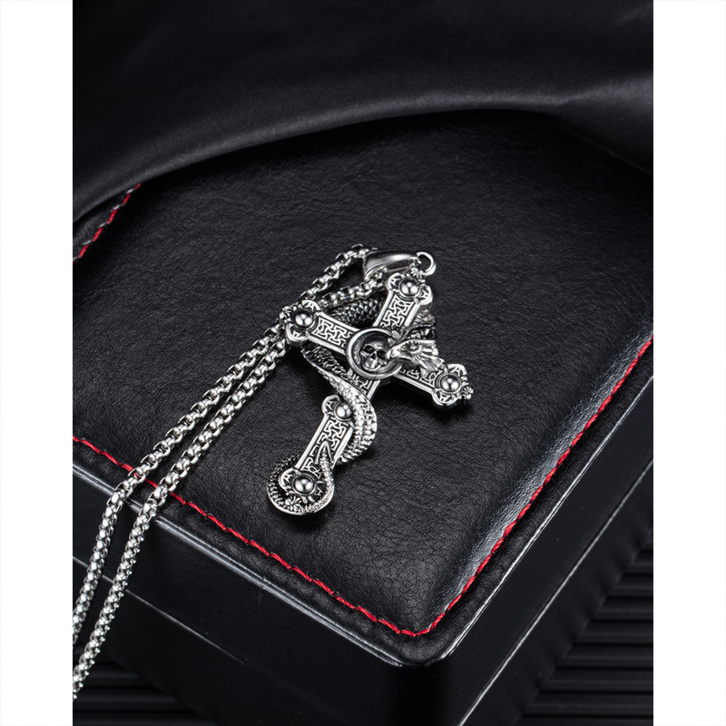 Punk Caveira Cruz Colar Dragão Titânio Pingente_voghion.com