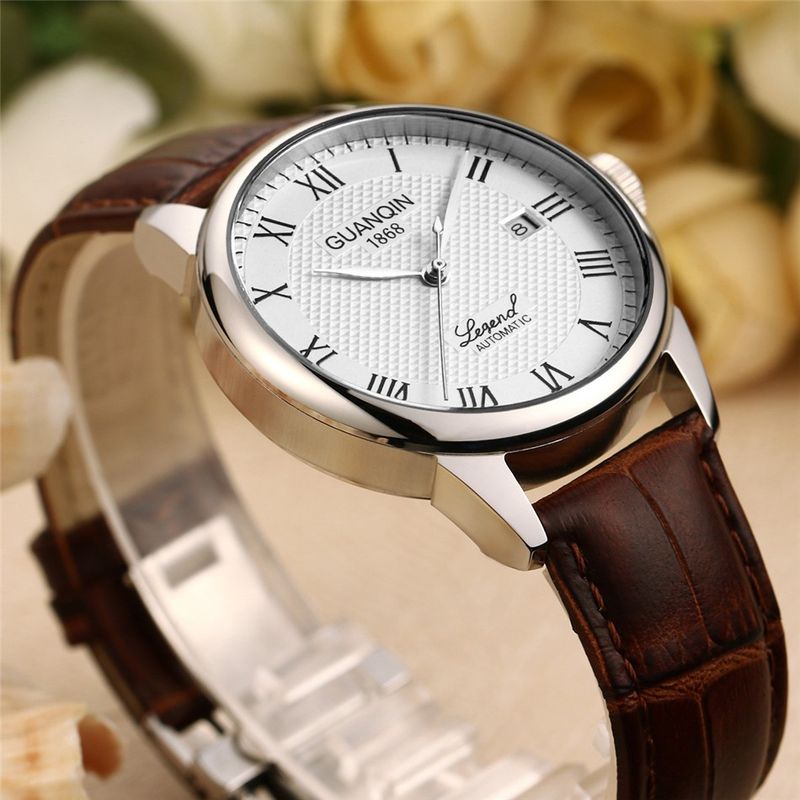 GUANQIN Mens Watches Mechanical Wristwatch Automatic Watch For Men Sapphire Glass Stainless Steel Leather Waterproof Clock Date_voghion.com