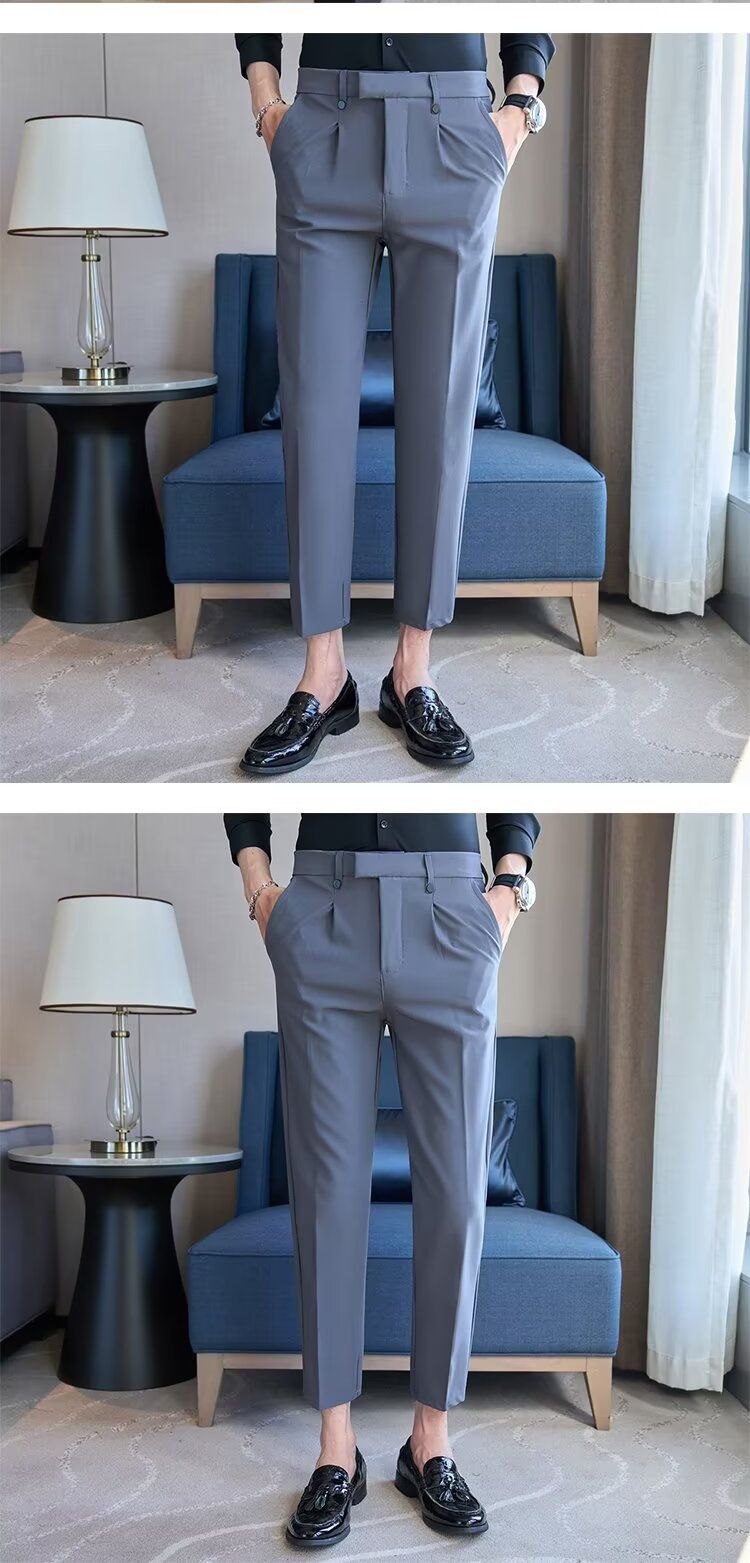 Spring And Summer New Men's Suit Pants Men's Solid Color Non-ironing Casual Pants Commuting To Work Slim-fitting Solid Color Nine-point Pants_voghion.com