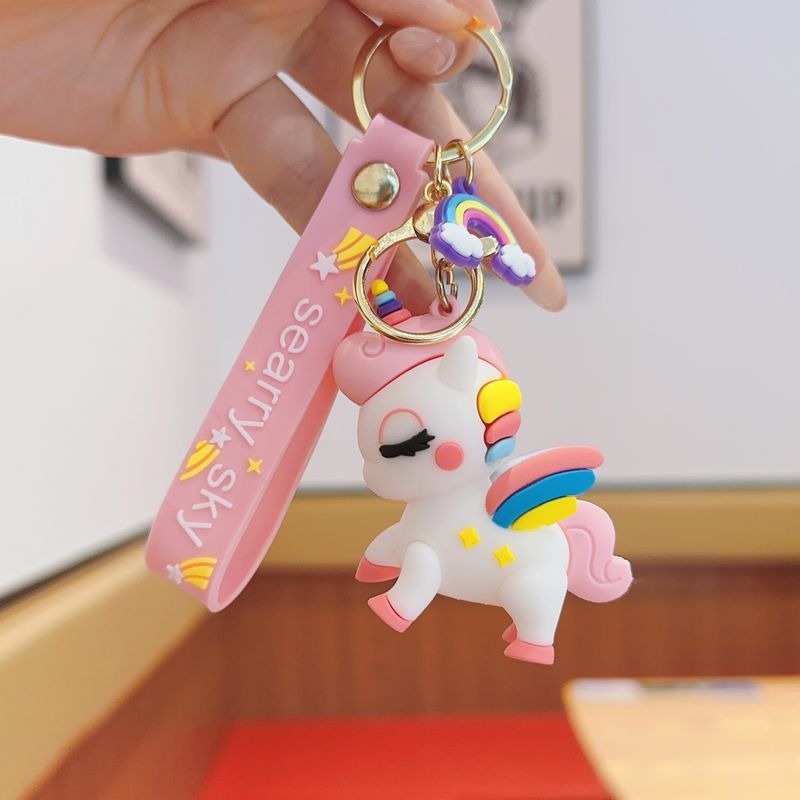 Cartoon Colorful Unicorn PVC Soft Rubber 3D Figurine Keychain Gift Exquisite Backpack Pendant_voghion.com