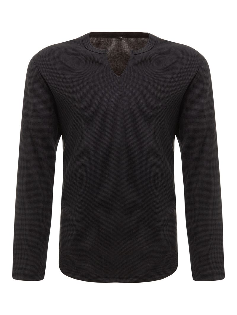 TUME Men's Waffle Solid Color Long Sleeve Top, Henley Bottom Shirt_voghion.com
