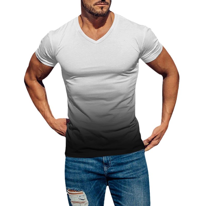 Unbeatable Quality Summer Men's 3D Gradient Fashion Printed T-shirt Slim Fit V-neck Short Sleeved Top_voghion.com