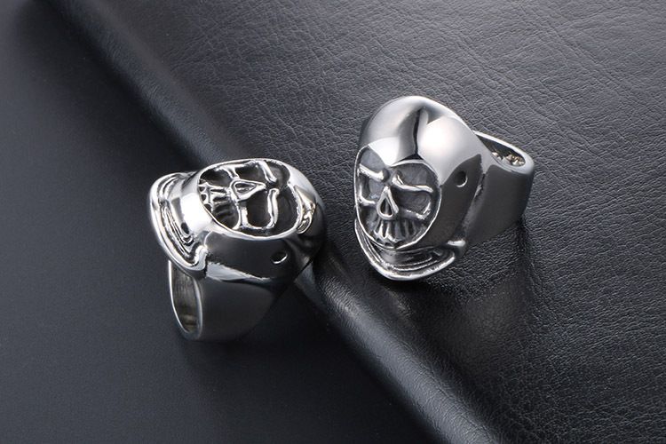 Anello in acciaio al titanio con teschio autoritario, anello largo da uomo con indice a forma di singola personalità, gioielli da uomo esagerati_voghion.com