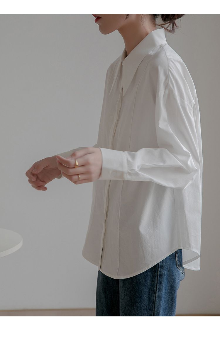 2025 Nvyis2025 Primavera Colletto a punta Un top in stile francese di nicchia, camicia casual ampia per donne con maniche lunghe_voghion.com