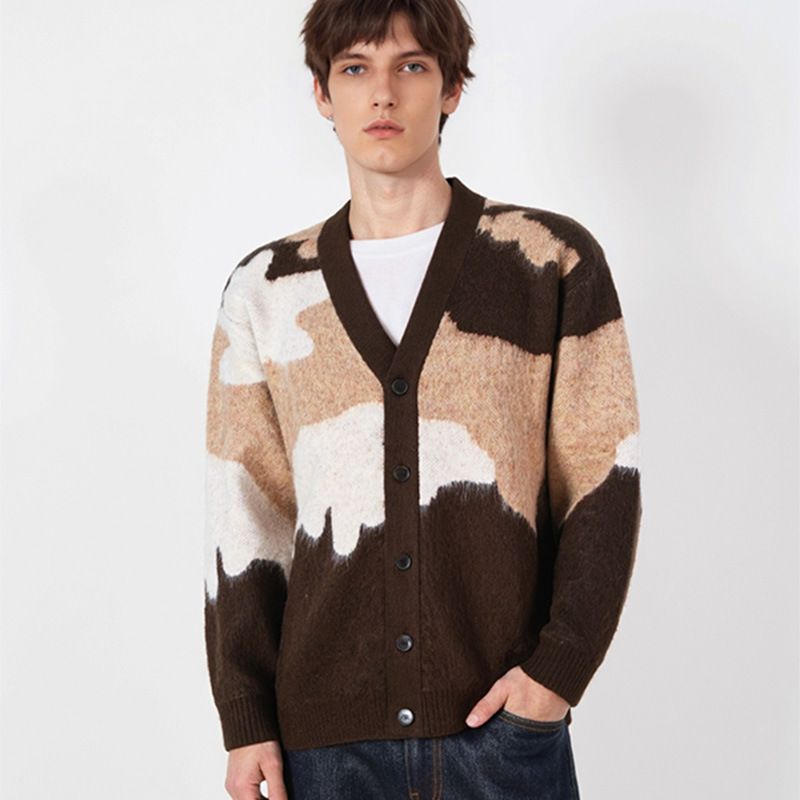 Cardigan da uomo con scollo a V - Pullover casual in morbida maglia con orlo a coste, vestibilità comoda e ampia per l'inverno (cachi, grigio)_voghion.com