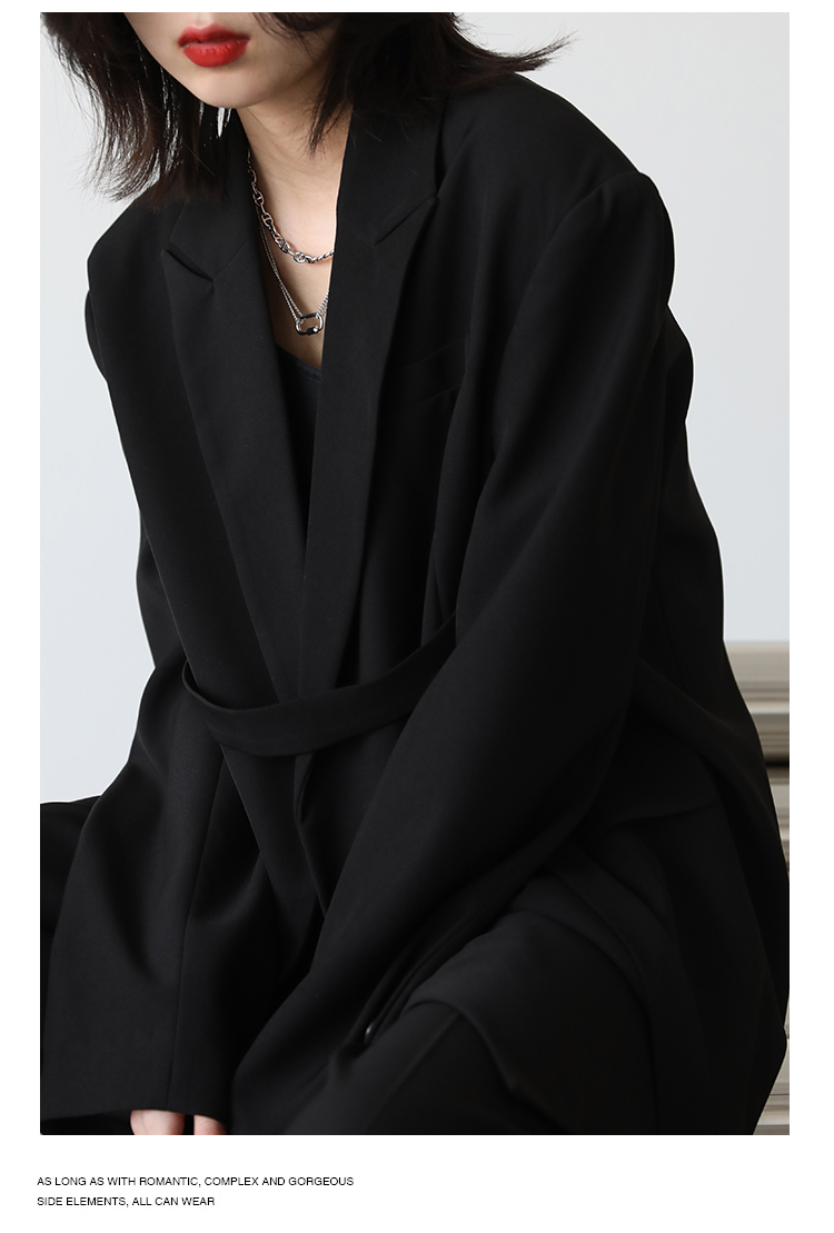 CHIC VEN Women Blazer Design Wide Shoulder Ribbon Solid Women's Medium Long Coat Office Lady Female Overcoat Spring_voghion.com