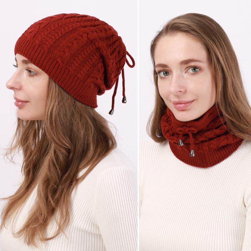 Autumn And Winter Warm Neck Warmer Drawstring Double-Wear Knitted Pullover Women's Hat Ponytail Deer Fleece Fabric_voghion.com