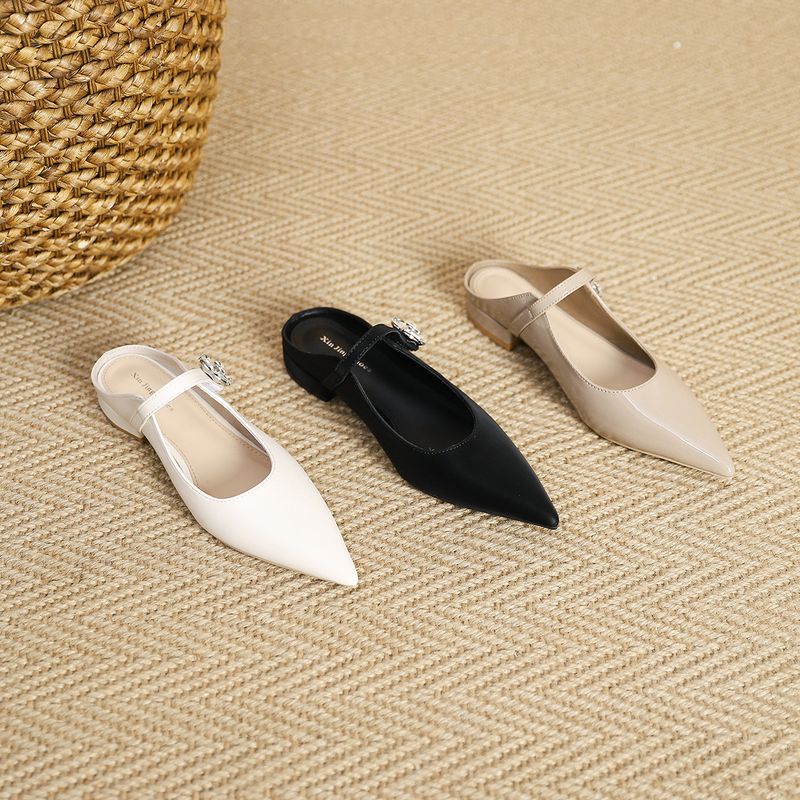 K77-2 Fairy Style Crystal Flower Buckle Pointed Toe Flat New New Slip-On Low Heel Women's Shoes_voghion.com