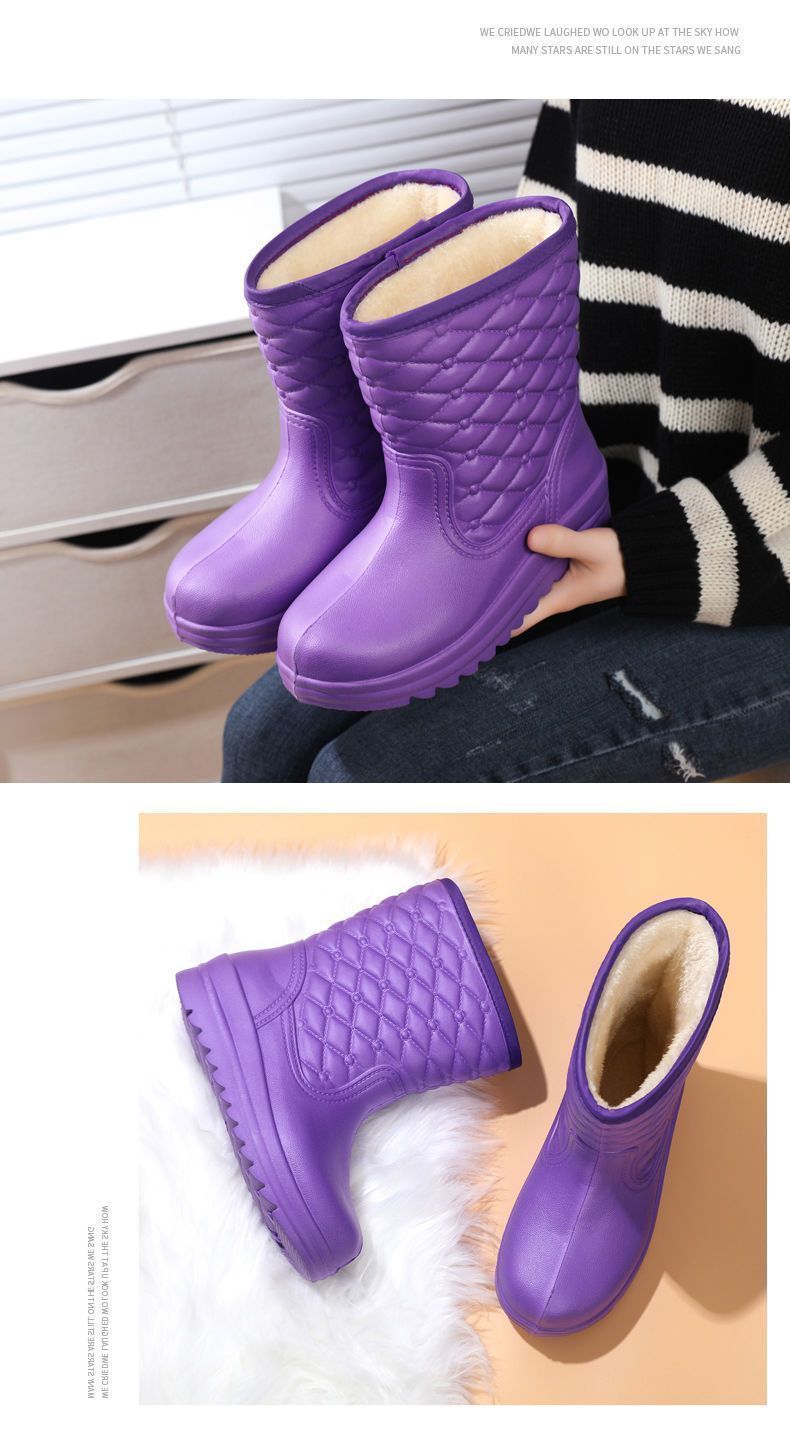 Stivali da pioggia caldi in EVA impermeabili e in pile da donna per bucato, lavaggio auto, scarpe igieniche da cucina, lavoro, antigelo,_voghion.com