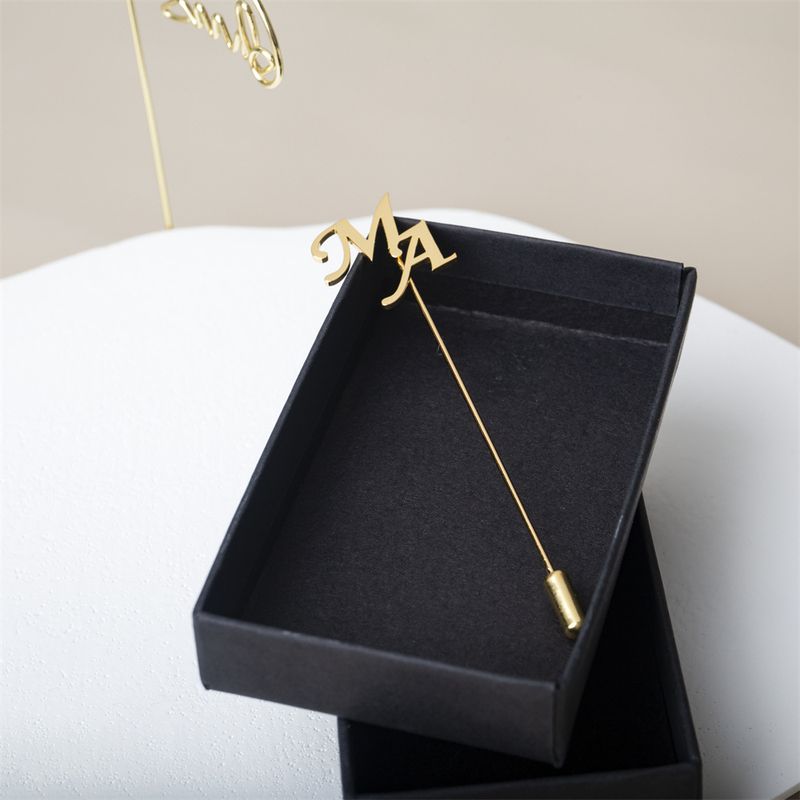 Personalized Men's Suit Double Letter Lapel Stainless Steel Initial Pin Groom Wedding Accessories_voghion.com