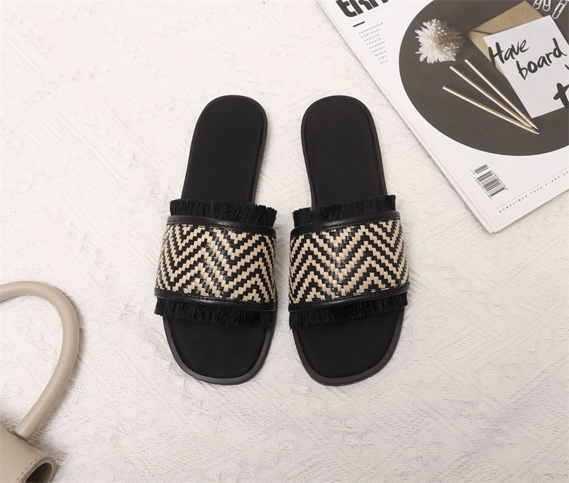 Women's Boho Tassel Slide Sandals (Flat Beach Flip Flops - Woven Straps With Fringe Details, Minimalist Style For Summer & Vacation)_voghion.com