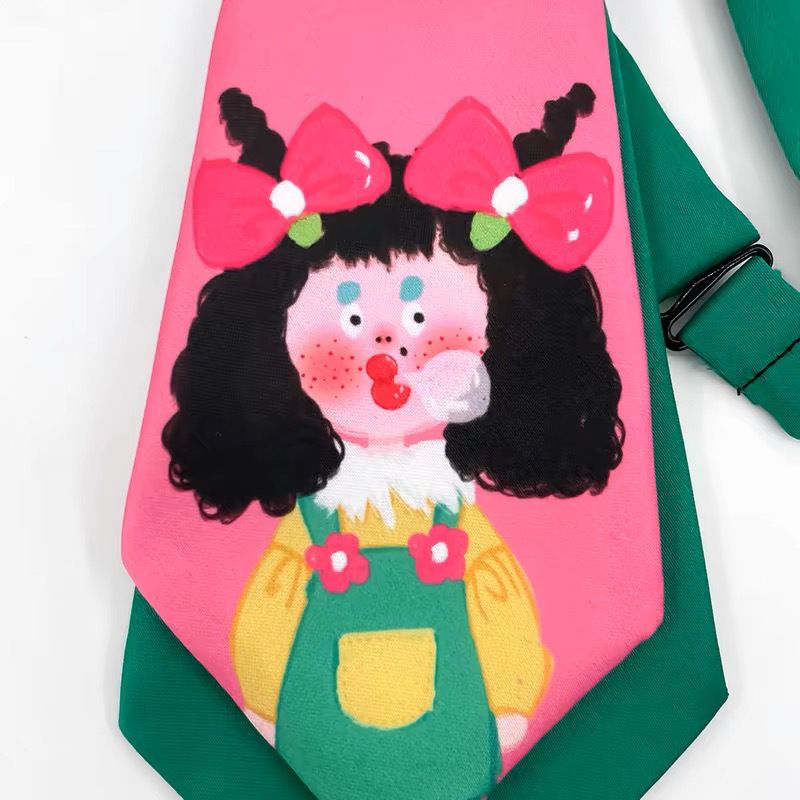 RORY Original bedruckte doppellagige Krawatte, gratis, klein, rosa, grün, süß, cool, Akademie, JK, Y2K Accessoires, hässlich, süß, Mädchen_voghion.com
