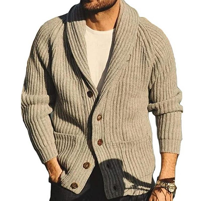 Herren-Strickpullover mit einfarbigem Umlegekragen und langen Ärmeln im 50er-Jahre-Stil, Trend SY0055_voghion.com