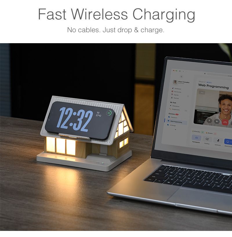 2025 New Villa House White Noise Bedside Lamp 15W Wireless Charging Adjustable Brightness Bedroom Plug In Night Light_voghion.com