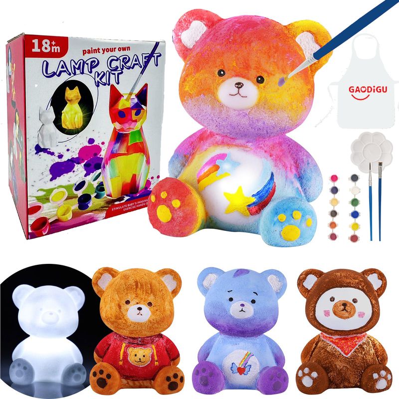 Children's Painted Diy Bear Lamp Kit Craft Supplies Art Artwork Painting 6 12 Years Old Birthday Gift_voghion.com