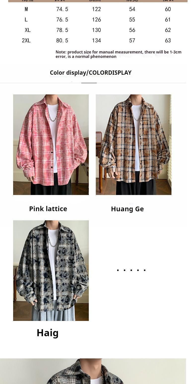 Camicia a maniche lunghe a quadri Niche per uomo, camicia ricamata tie-dye autunnale, giacca in stile college_voghion.com