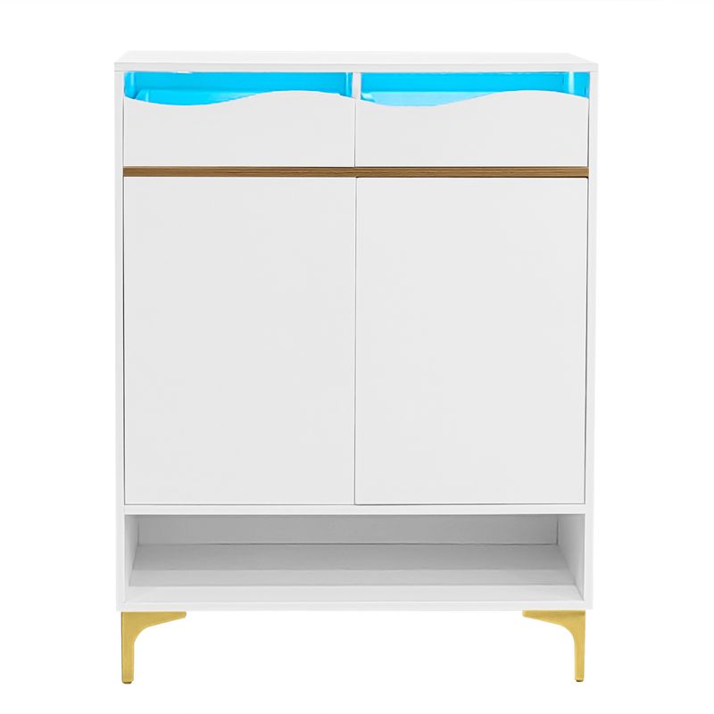 Meuble à chaussures blanc moderne avec éclairage LED 16 couleurs – Rangement gain de place pour couloir 80 x 35 x 105 cm avec tiroirs et étagères – Pour entrée, salon, couloir_voghion.com