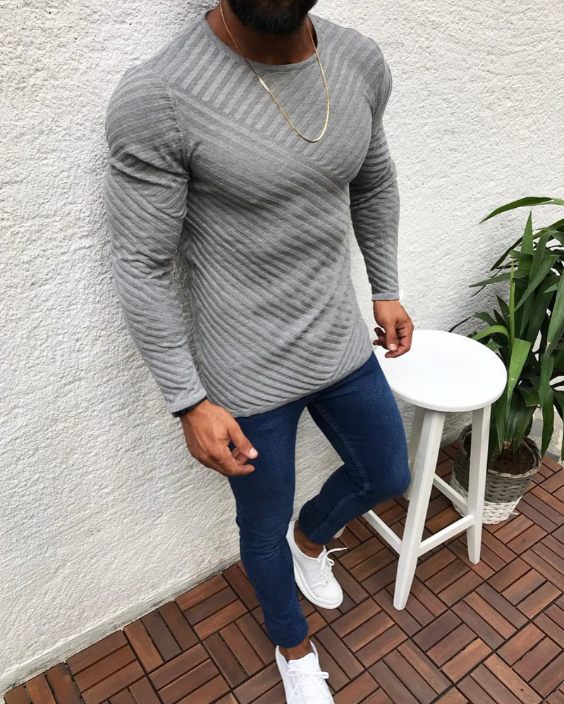 Trui heren 2024 herfst en winter slim fit lange mouwen ronde hals trui top trui_voghion.com