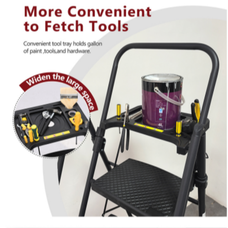 4 Step Ladder, Folding Step Stool With Non-Slip Wide Pedals, Soft Handle, Non-Slip Feet, Sturdy Steel Construction, 330 Lb Capacity Steel Ladder, Suitable For Home & Office_voghion.com